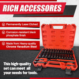 30Pcs 1/2" Socket Set, Drive Deep Impact Socket Set, Including 3 ", 5", 10" Impact Extension Bar, Standard SAE (3/8 "- 1") and Metric (10Mm-24Mm),Bit Adaptor,Cr-V Steel