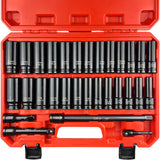 30Pcs 1/2" Socket Set, Drive Deep Impact Socket Set, Including 3 ", 5", 10" Impact Extension Bar, Standard SAE (3/8 "- 1") and Metric (10Mm-24Mm),Bit Adaptor,Cr-V Steel