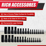 32Pcs Master Hex Bit Socket Set, Allen Socket Set, 1/4'', 3/8'&1/2'' Hex Drive Sockets, SAE &Metric,S2 Alloy Steel & Cr-V,5/64 to 3/4,2Mm to 19Mm