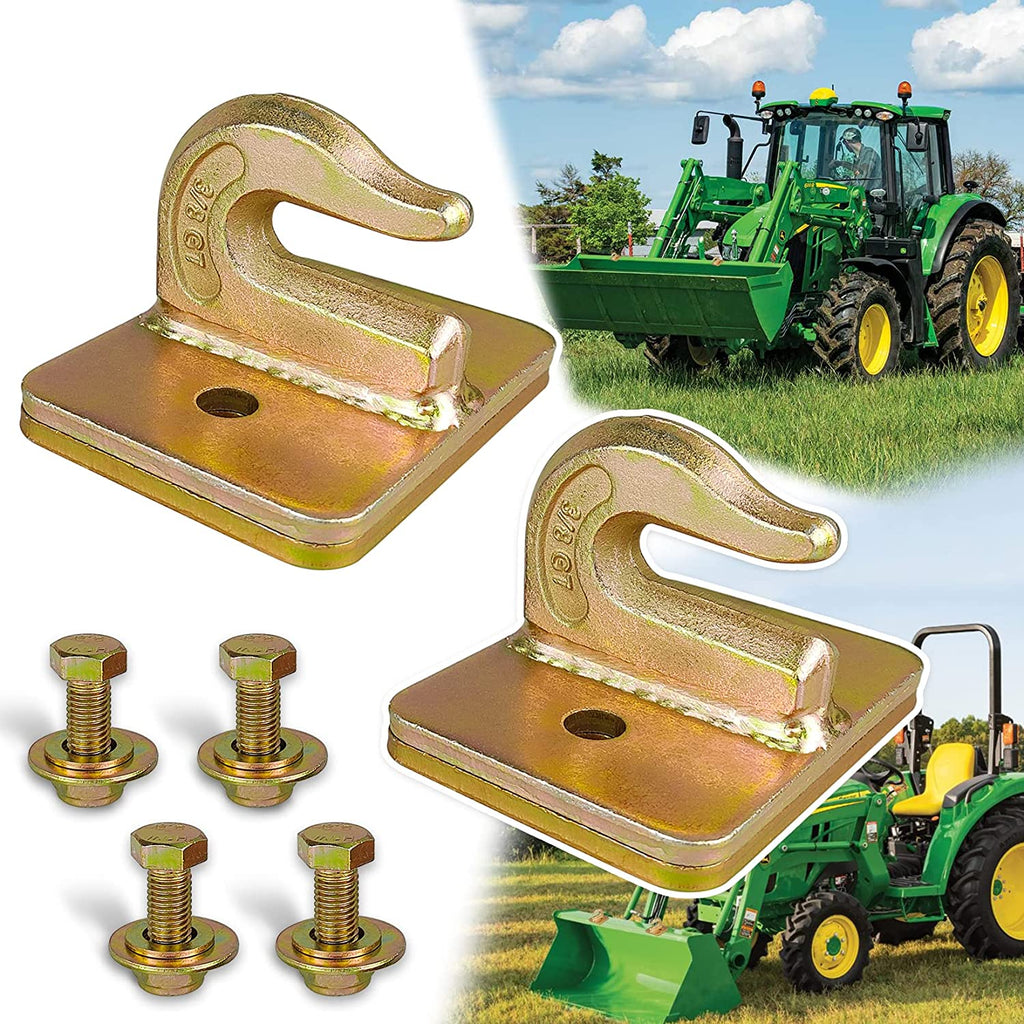 2 Pack 3/8" Tractor Bucket Grab Hook Grade 70 Forged Steel Bolt on Grab Hook Tow Hook Mount with Backer Plate, Work Well for Tractor Bucket, RV, UTV, Truck