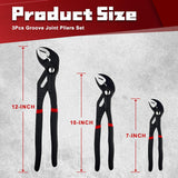 3Pcs Water Pump Pliers Set, Fast Adjustable Water Pump Pliers, V-Jaw Tongue and Groove Pliers, Groove Joint Pliers Set, 50CR-V, 7-Inch, 10-Inch, 12-Inch