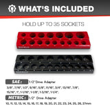2Pcs 1/2" Magnetic Socket Organizer Set,Sae & Metric Socket Holder Kit, Socket Trays,Holds 35 Deep and Shallow 1/2" Sockets(Sockets Not Included)