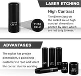 21Pcs 3/8" Socket Set,Drive Impact Socket Set, SAE, Deep & Shallow, Cr-V Steel, 6 Point with Adapters, 72T Ratchet Handle, 5/16-7/8Inch