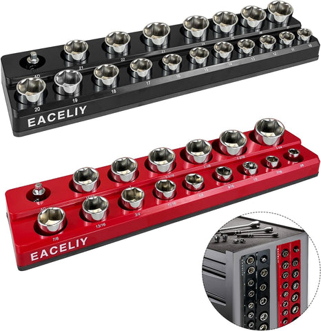 2Pcs 1/2" Magnetic Socket Organizer Set,Sae & Metric Socket Holder Kit, Socket Trays,Holds 35 Deep and Shallow 1/2" Sockets(Sockets Not Included)