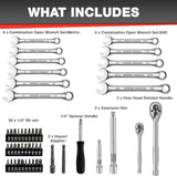 122Pcs 1/4" & 3/8” Drive Impact Socket Set, Ratchet Socket Wrench Set with Extention Bar, Adapter, Screw Bits,Drive Bit Holder, Spark Plug Socket,Cr-V