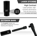 29Pcs 1/2" Socket Set, Drive Deep Impact Socket Set, Including 3 ", 5", 10" Impact Extension Bar, Standard SAE (3/8 "- 1") and Metric (10Mm-24Mm), Cr-V Steel