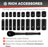 21Pcs 3/8" Socket Set,Drive Impact Socket Set, SAE, Deep & Shallow, Cr-V Steel, 6 Point with Adapters, 72T Ratchet Handle, 5/16-7/8Inch