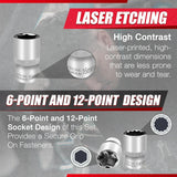 32Pcs 1/2" Drive Impact Socket Set,Metric, Deep with 3/8"F to 1/2"M Universal Joint,Extension Bar (5” & 10”),Ratchet Wrench,Spark Plug Socket,6 &12 Point,Cr-V Steel,Mirror Chrome