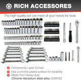 122Pcs 1/4" & 3/8” Drive Impact Socket Set, Ratchet Socket Wrench Set with Extention Bar, Adapter, Screw Bits,Drive Bit Holder, Spark Plug Socket,Cr-V