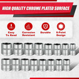 35Pcs 1/4"&3/8” Drive Impact Socket Set,Drive Master Socket Set,Sae/Metric with 3/8" Drive Head Ratchet,Drill Adapter,Extension Bar,6 Point,Cr-V Steel,Mirror Chrome