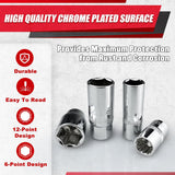 32Pcs 1/2" Drive Impact Socket Set,Metric, Deep with 3/8"F to 1/2"M Universal Joint,Extension Bar (5” & 10”),Ratchet Wrench,Spark Plug Socket,6 &12 Point,Cr-V Steel,Mirror Chrome