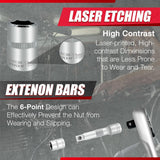 35Pcs 1/4"&3/8” Drive Impact Socket Set,Drive Master Socket Set,Sae/Metric with 3/8" Drive Head Ratchet,Drill Adapter,Extension Bar,6 Point,Cr-V Steel,Mirror Chrome