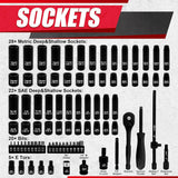 83Pcs 1/4" Socket Set,Drive Impact Socket Set, Sae/Metric, Deep & Shallow, Cr-V Steel, 6 Point with Adapters, 72T Ratchet Handle, Extension Bars,Screwdriver Bits,4-15Mm,5/32-9/16 Inch