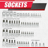 64PCS 1/4,3/8&1/2” Master Torx Bit Socket Set and External Torx Socket Set,E4-E24,T6-T70,Tt6-Tt70,Tp8-Tp60,Adapters,S2 and Cr-V Steel