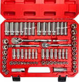 69Pcs 1/4”&3/8" Drive Impact Socket Set,Drive Master Socket Set,Sae/Metric, Deep & Shallow with Drive Head Ratchet,Drive Spark Plug Socket,Extension Bar (3” & 6”),6 Point,Cr-V Steel