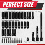 40Pcs 1/2" Socket Set, Drive Deep Impact Socket Set, Including 3 ", 5", 10" Impact Extension Bar, Standard SAE (3/8 "- 1") and Metric (10Mm-24Mm), Sandblasting,Impact Coupler,Cr-V Steel