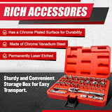 35Pcs 1/4"&3/8” Drive Impact Socket Set,Drive Master Socket Set,Sae/Metric with 3/8" Drive Head Ratchet,Drill Adapter,Extension Bar,6 Point,Cr-V Steel,Mirror Chrome