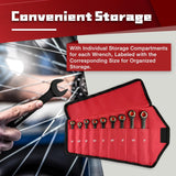 9PCS Anti-Slip Ratcheting Combination Wrench Set, SAE 1/4"-3/4", 72-Tooth, Cr-V Steel, 12 Point with Roll up Pouch