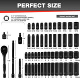 55Pcs 1/4" Impact Socket Sets,Sae/Metric, Deep/Shallow, 6 Point,Cr-V Steel,(5/32"-9/16", 4-15Mm) Sockets with 72 Tooth Ratchet,Extension Bar,Universal Joint and Socket Adapter
