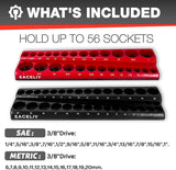 2Pcs 3/8" Magnetic Socket Organizer Set,Sae & Metric Socket Holder Kit, Socket Trays,Holds 56 Deep and Shallow 3/8" Sockets(Sockets Not Included)