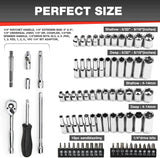 75Pcs 1/4" Drive Impact Socket Set, Master Socket Set,Wrench Set with 1/4" Bit Adapter, Universal Joint, Ratchet, 1/4 "Drive Bit Set Extension (5/32" - 9/16 ", 4-14Mm)