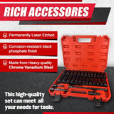 30Pcs 1/2" Socket Set, Drive Deep Impact Socket Set, Including 3 ", 5", 10" Impact Extension Bar, Standard SAE (3/8 "- 1") and Metric (10Mm-24Mm),Impact Adapter,Cr-V Steel
