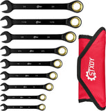 9PCS Anti-Slip Ratcheting Combination Wrench Set, SAE 1/4"-3/4", 72-Tooth, Cr-V Steel, 12 Point with Roll up Pouch