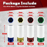 4Pcs 1/2" Drive Metric Impact Socket Set, CR-MO, 17Mm, 19Mm, 21Mm, 22Mm