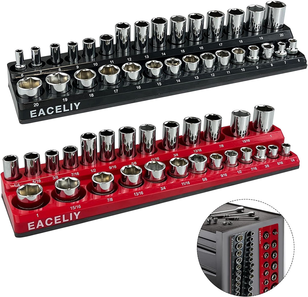 2Pcs 3/8" Magnetic Socket Organizer Set,Sae & Metric Socket Holder Kit, Socket Trays,Holds 56 Deep and Shallow 3/8" Sockets(Sockets Not Included)