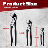 3Pcs Pump Pliers Set, Fast Adjustable Water Pump Pliers, V-Jaw Tongue and Groove Pliers, 50CR-V, 7-Inch, 10-Inch, 12-Inch