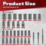 32Pcs Bolt Extractor Kit,Stripped Bolt Extractor Kit,Easy Out Bolt Remover Set for Rusted, Rounded, Damaged Nuts Screws