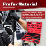 95PCS 3/8” Drive Impact Socket Set,Socket Wrench Set,Include Ratchet Handle, Adapter, Extension Bar, Spark Plug Socket, 1/4" Bits,Metric/Sae,Deep/Shallow,6-Point,Cr-V Steel