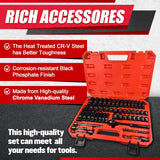 61Pcs 3/8" Socket Set, Drive Deep Impact Socket Set, Including 3 ", 6" Impact Extension Bar, Standard SAE (5/16 to 3/4”) and Metric (8Mm-22Mm),Cr-V Steel