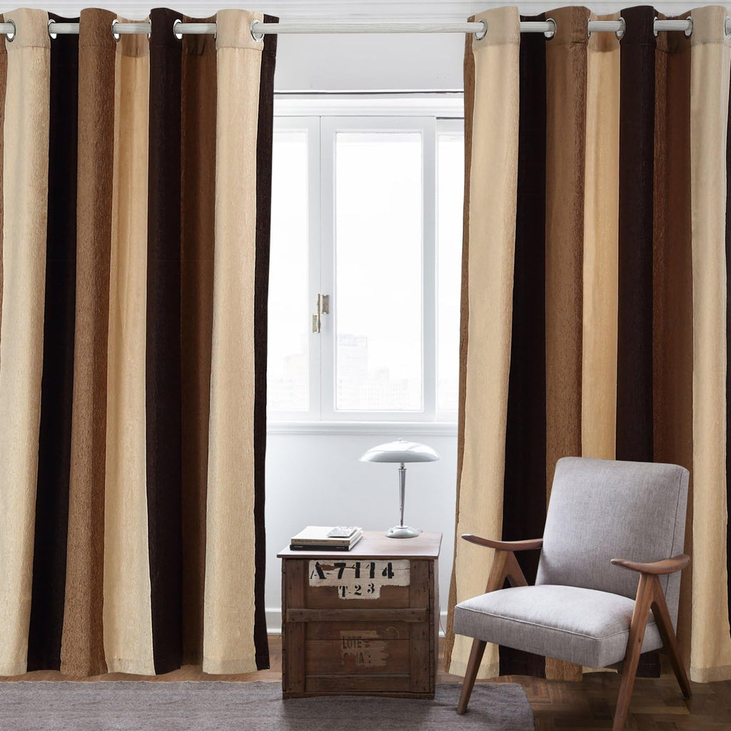 Bedroom Curtains Absolute Heat Insulation Chenille Vertical Striped Color Window Curtains Living Room Buttonhole Curtains Single Panel (W52Xl63, Brown)