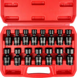 15PCS 3/8" Drive Shallow Universal Impact Socket Set,Swivel Socket Set,Metric Flexible Wobble Sockets, Cr-Mo,8-22Mm, 6 Point