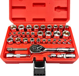 35Pcs 1/4"&3/8” Drive Impact Socket Set,Drive Master Socket Set,Sae/Metric with 3/8" Drive Head Ratchet,Drill Adapter,Extension Bar,6 Point,Cr-V Steel,Mirror Chrome