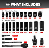 64Pcs 3/8" Socket Set,Drive Impact Socket Set, Sae/Metric, Deep & Shallow, Cr-V Steel, 6 Point with Adapters, 72T Ratchet Handle, Extension Bars,Bit Adapter,6-24Mm,5/16-1 Inch