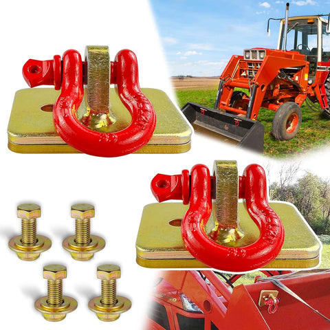 2Pcs Bolt on Tractor Bucket Grab Clevis Mount Hooks with 1/2In D Ring Shackle Loader Chain Grab Hook, Gold and RED