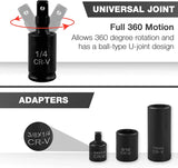 55Pcs 1/4" Impact Socket Sets,Sae/Metric, Deep/Shallow, 6 Point，Cr-V Steel，(5/32"-9/16", 4-15Mm) Sockets with 72 Tooth Ratchet，Extension Bar，Universal Joint and Socket Adapter