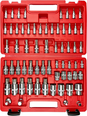 64PCS 1/4,3/8&1/2” Master Torx Bit Socket Set and External Torx Socket Set,E4-E24,T6-T70,Tt6-Tt70,Tp8-Tp60,Adapters,S2 and Cr-V Steel