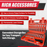 54Pcs 1/4" Socket Set,Drive Impact Socket Set, Sae/Metric, Deep & Shallow with Universal Joint,Extension Bars,Hex Bit Holder, Spinner Handle,Ratchet,Cr-V Steel，6 Point，4-14Mm，5/32-9/16 Inch