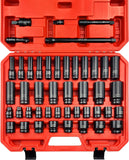 45Pcs 1/2" Socket Set, Drive Deep and Shallow Impact Socket Set, Including 3 ", 5", 10" Impact Extension Bar, Universal Joint, Metric(9-32Mm),6-Point,Cr-V Steel