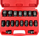 17PCS 1/2” Drive Shallow Impact Socket Set,Metric,6-Point,Cr-V Steel,8-24Mm