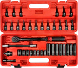 38Pcs 3/8" Socket Set, Deep and Shallow Impact Socket Set,Torx Bit Socket, Phillips Slotted Bit Socket Set,Including Extension Bar, Flexible Bit Extension,Torque Spanner,U-Joint,Cr-Mo Steel