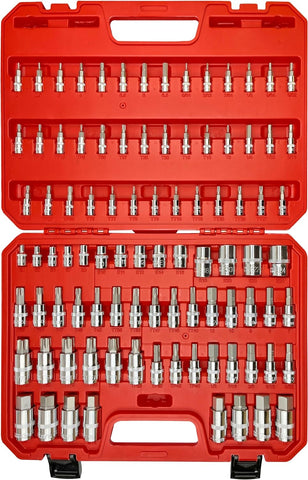 92PCS 1/4” 3/8”And 1/2” Allen and Torx Bit Socket Set,Drive Torx/Tamper Proof Torx/Hex, S2 Steel &CR-V,SAE & Metric