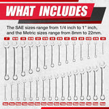 30PCS Combination Wrench Set,Combo Wrench Sets,12 Point, Metric & Sae,8-22Mm,1/4-1",Cr-V Steel