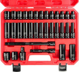 33Pcs 1/2" Impact Socket Set (8-22Mm), Metric Socket Set, Cr-V Steel, 6 Point Deep & Shallow Sockets, with 5" 10" Extension Bars and 1/2" Universal Joint