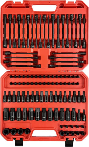 107PCS Bit Socket Set,1/4”,3/8 & 1/2” Drive Bit Socket Set,Torx/Extra Long Torx/Tamper Proof Torx/Hex/Ball End Hex,S2 Alloy Steel & Cr-V,Sae&Metric