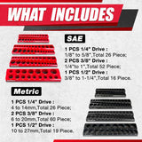 8Pcs Magnetic Socket Organizer Set, 1/2", 1/4" and 3/8" SAE & Metric Deep & Shallow Socket Holder Kit, Socket Trays,Holds 199Pcs Sockets (Sockets Not Included)