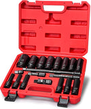 19-Piece 1/2" Deep Impact Socket Set, Drive SAE Socket Set, Includes 3/8" Impact Adapter, Impact Extension Bars, Universal Joint, SAE Sizes from 3/8" to 1-1/4", Cr-V Steel, 6-Point Design